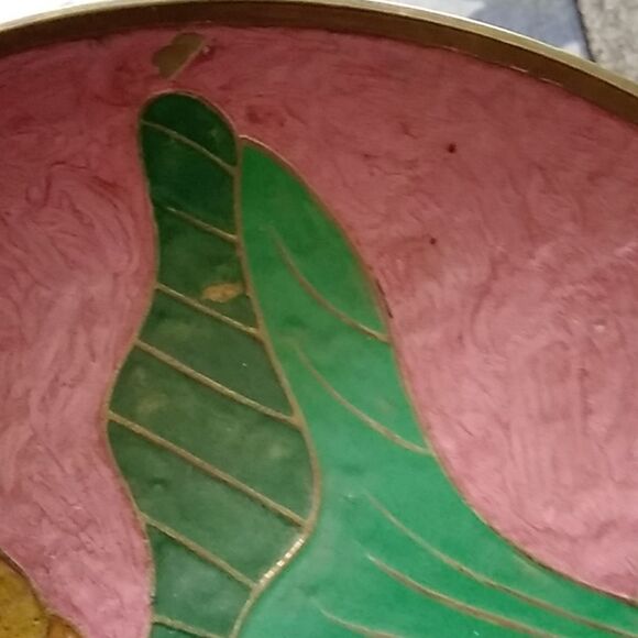 VTG,Cloisonne Brass Metal Enamel Hand Painted Hummingbird Flower Covered Bowl - Picture 9 of 15